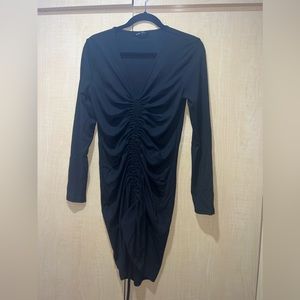 Women deep v neck drawstring ruched bodycon dress